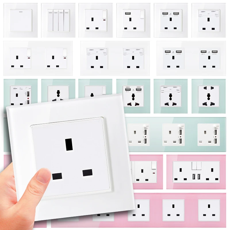 Розетка настенная со стеклянной панелью 13 А 86 х86 мм | Обустройство дома