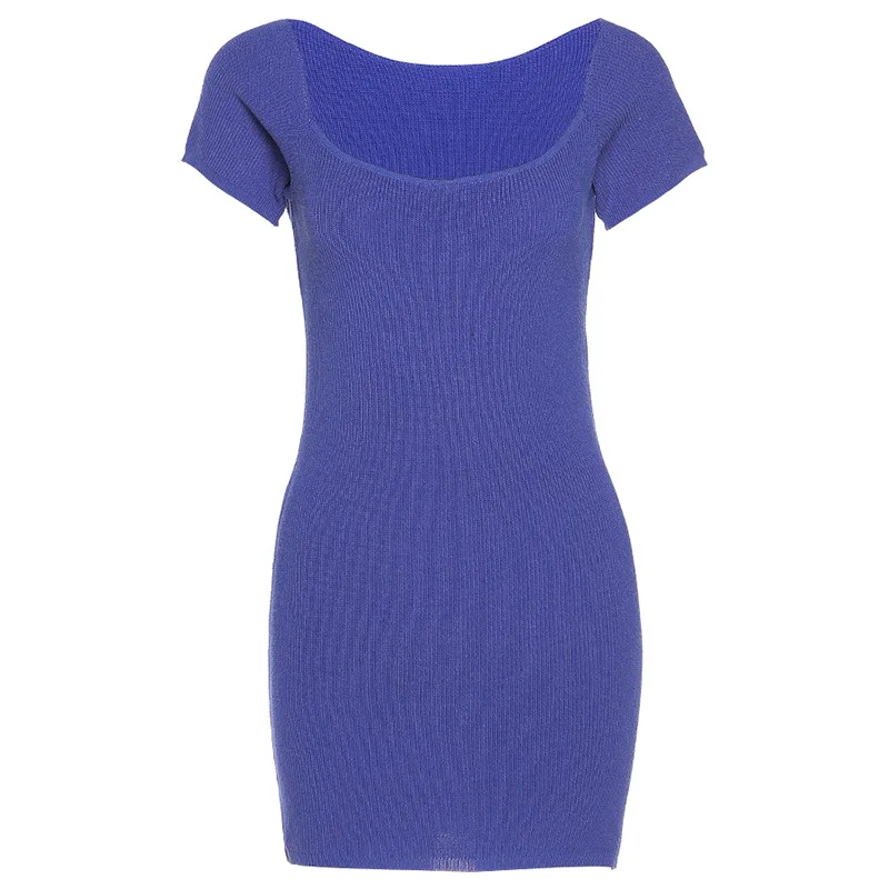 

2021 European And American Style Spring And Summer New Women's Solid Color Slim High Waist Bag Hip Sexy Low-Cut Dress Women
