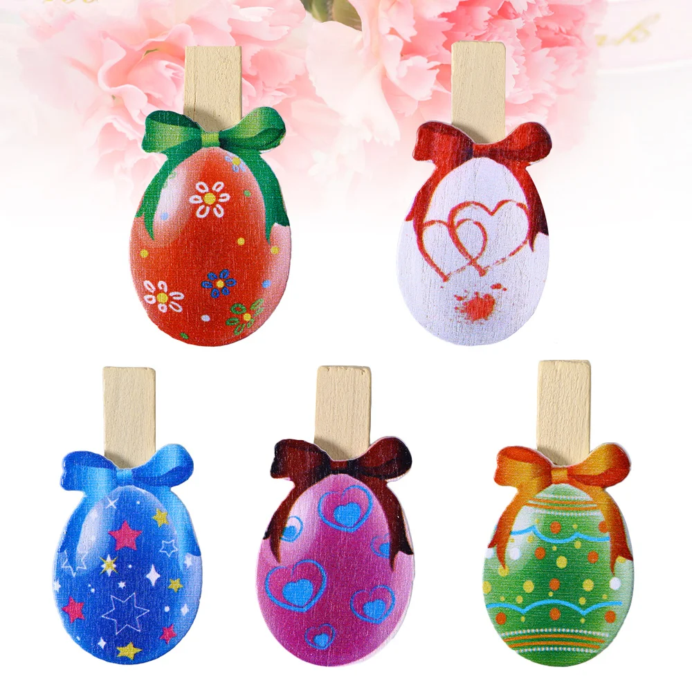 

10pcs Lovely Easter Eggs Shaped Wooden Pegs Photo Clips Note Memo Holder Easter Party Favor