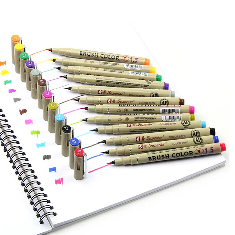 12 цветов игольчатая щетка Набор цветных ручек офисные Маркеры эскизы рисование