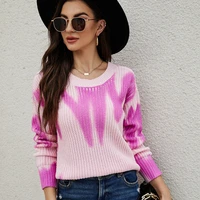 luoyiyang casual sweater womens long sleeve loose o neck tops printing and dyeing fashion knitted sweater for women autumn