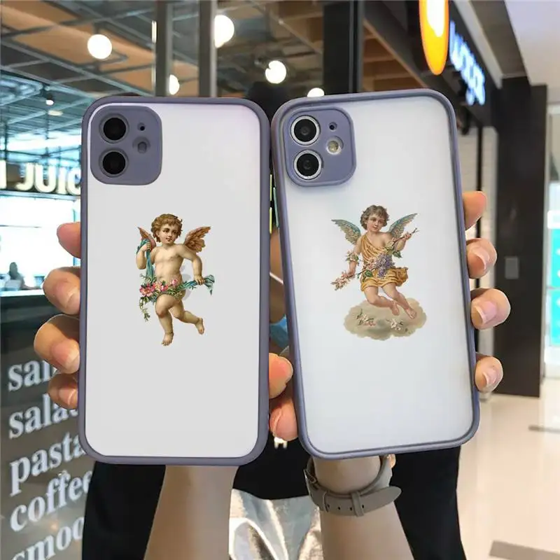 

Cute angel Phone Case For iPhone 12 11 Mini Pro XR XS Max 7 8 Plus X Matte transparent Gray Cover