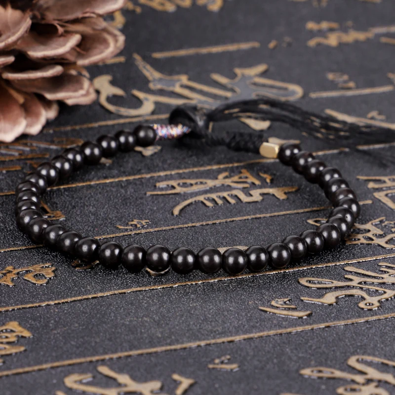 Бусы ручной работы из натуральной кокосовой скорлупы тонкий браслет с медным