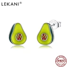 Женский серьги-гвоздики в форме фруктов авокадо LEKANI, из стерлингового серебра 925 пробы с зеленой эмалью, со сверкающими Фианитами, маленькие серебряные украшения, серьги