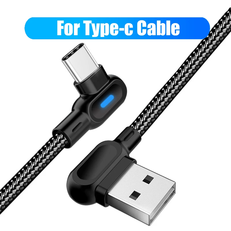 Black For Type-c 0,25/1/2 M 90 градусов Тип usb C кабель для передачи данных Micro USB Зарядное устройство для iPhone х XR XS MAX 6, 6 S, 7, 8plus, светодиодный кабель для мобильного телефона - Цвет: Black For Type-c