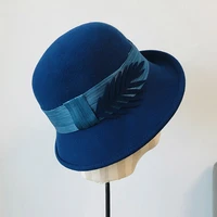 elegant ladies winter hats round fedora hat for women upturn brim ribbon leaf retro wool hat cloche church wedding bowler hat
