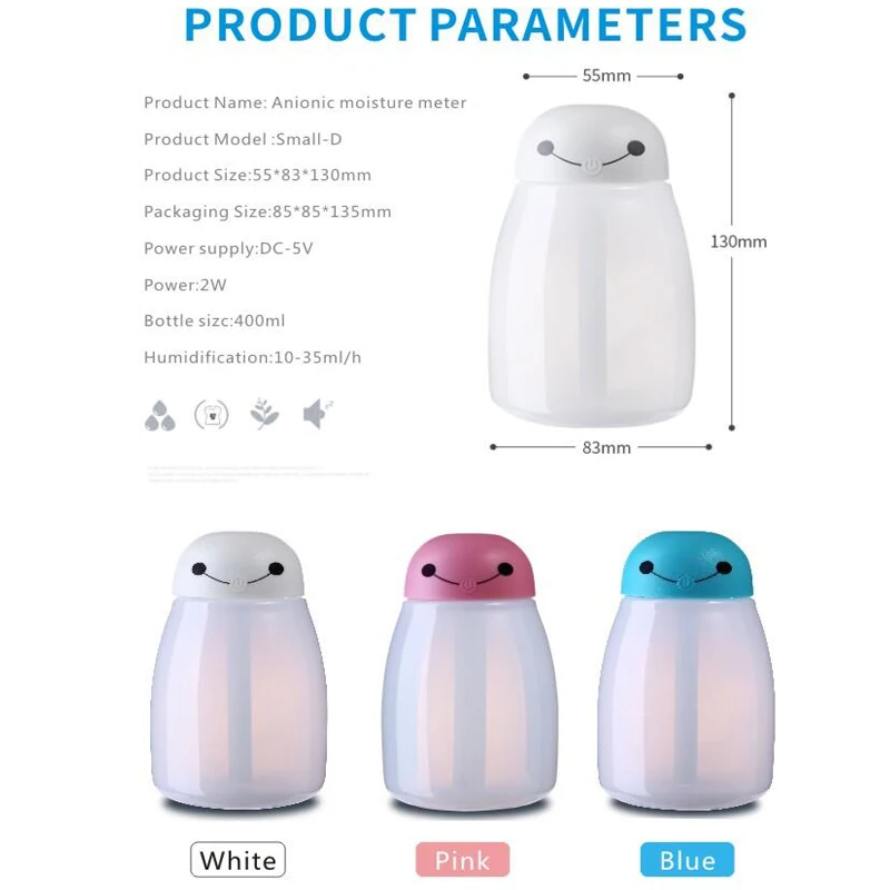 

Ultrasonic Air Humidifier 400ml USB Anionic Moisture Meter Aroma Essential Oil Diffuser With Colorful Night Light For Home car