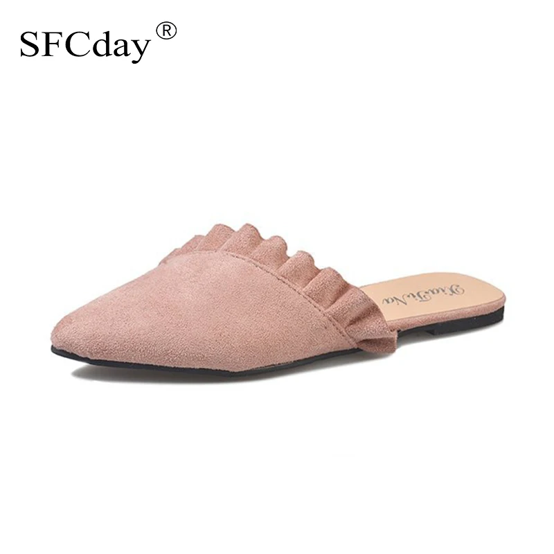 Женские шлепанцы с острым носком повседневные туфли из флока без задника
