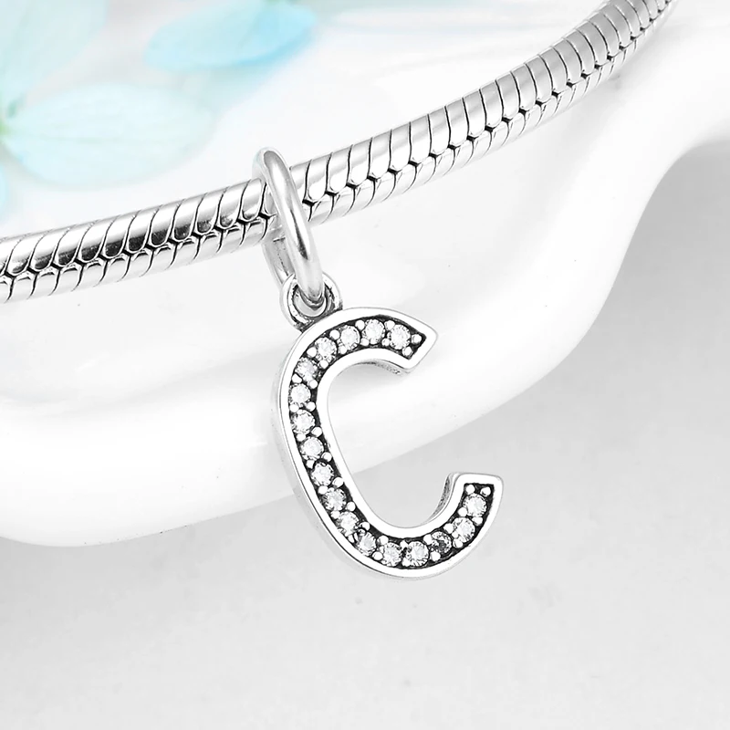 Модные бусины с буквами алфавита C из стерлингового серебра 925 пробы подходят к