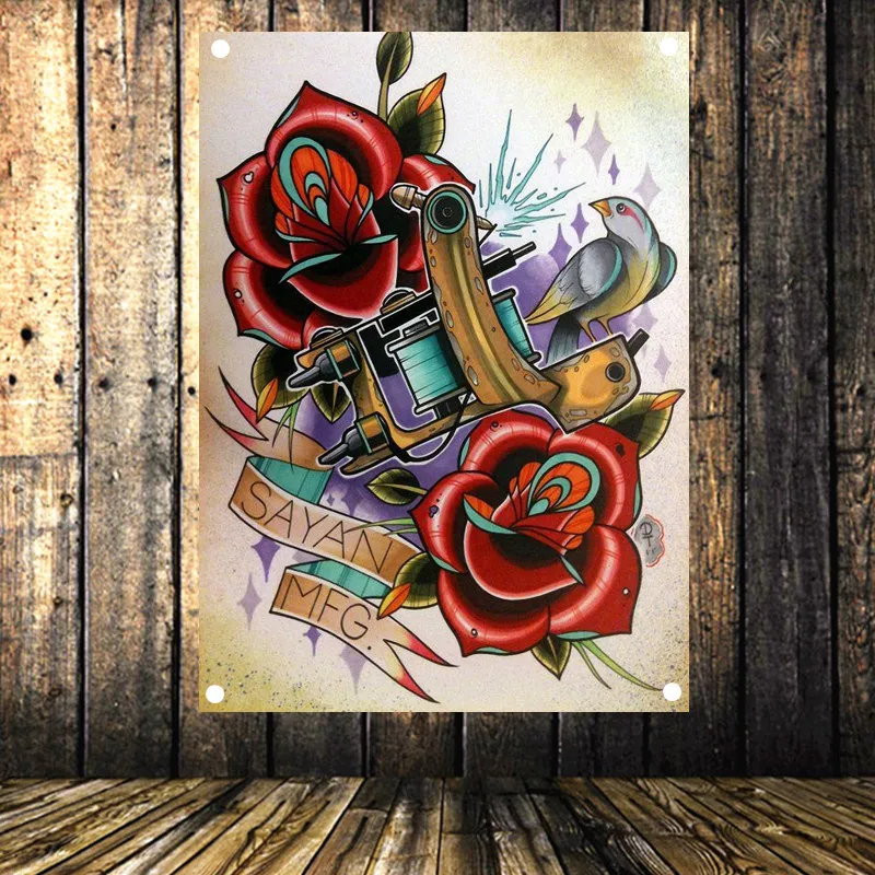 Старая школа тату ретропостер висящий флаг старшее искусство водонепроницаемая