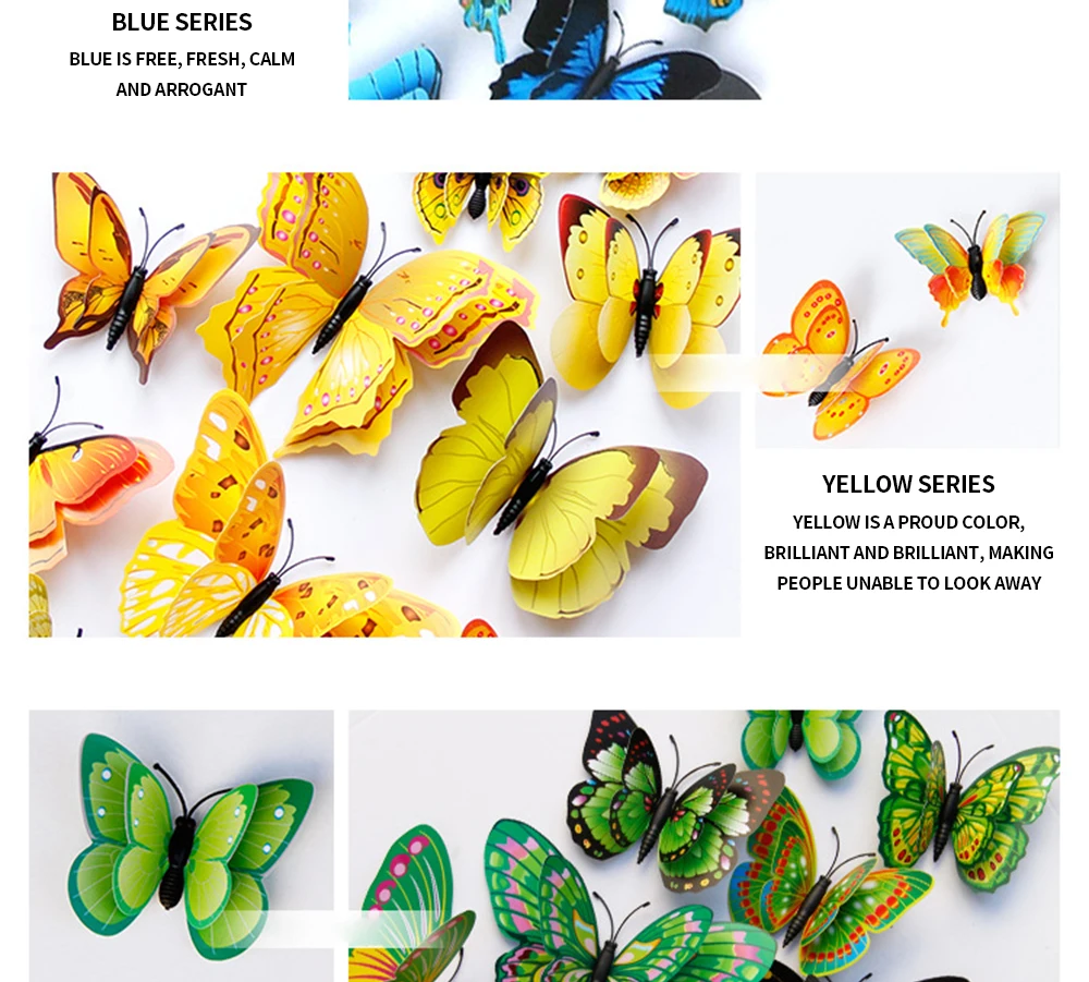 

3D simulation butterfly wall sticker plastic creative decor living room bedroom window removable magnet refrigerator sticker