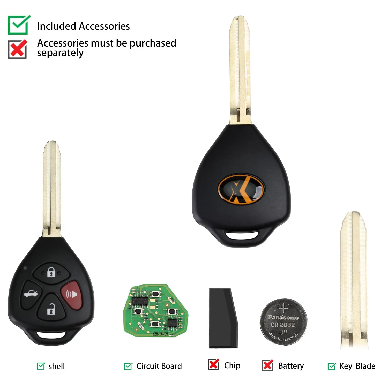 

XHORSE XKTO02EN Wired Universal Remote Key For Toyota Style Flat 4 Buttons