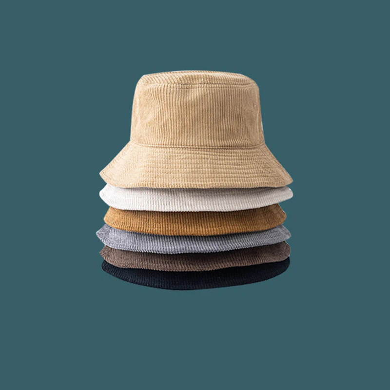 

2020 New Corduroy Bucket Hats Women Casual Fisherman Hat Men Autumn Winter Warm Basin Hat Plain Shade Cap Panama Solid 12 Color
