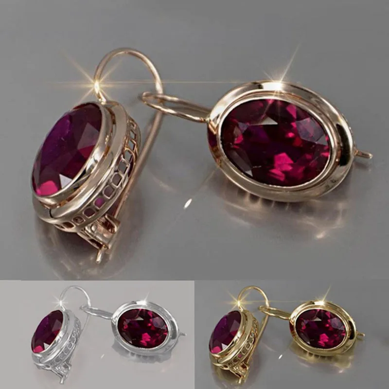 

Fashion Silver Ruby Ear Hook Drop Dangle Earrings Cubic Zirconia Anniversary Jewelry For Women Girls Earrings Jewelry