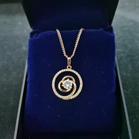classic rose gold circle flower pendant necklace women girls hollow swirl shiny zirconia neck chain jewelry mandalorian collier