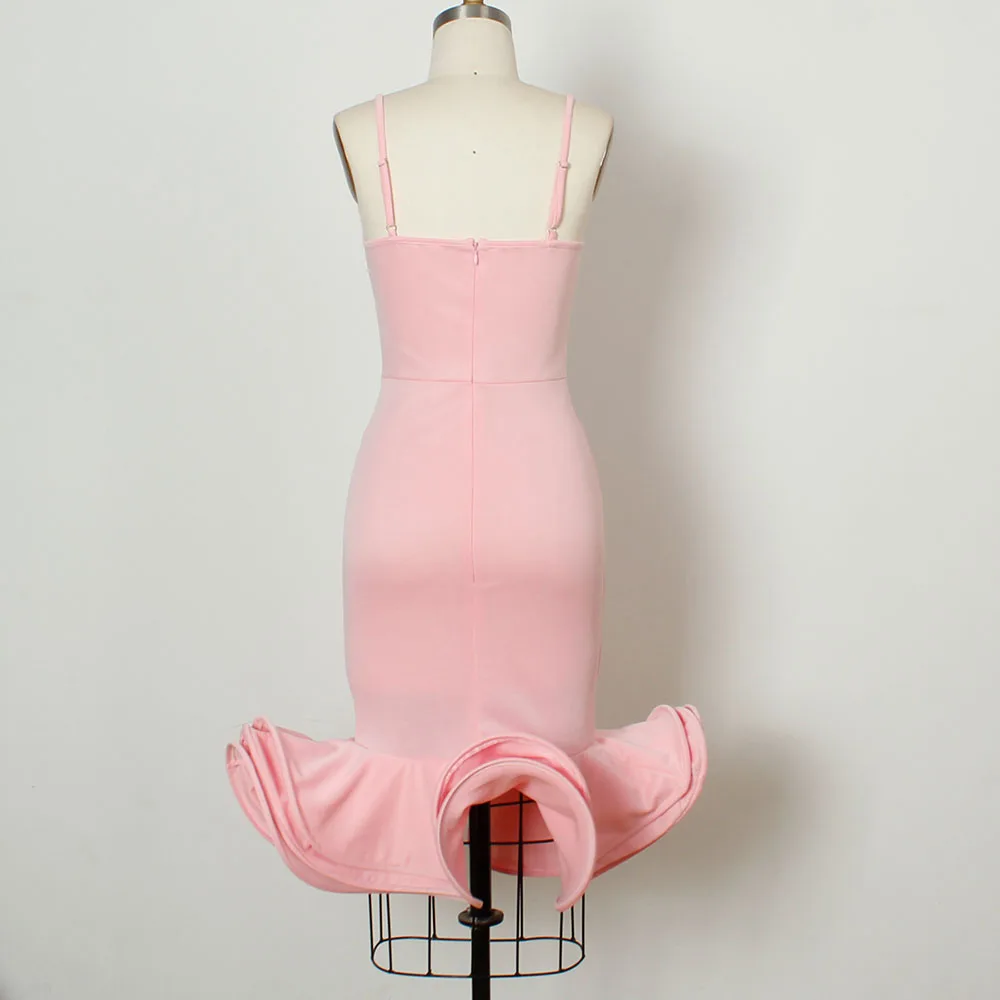 

2021 New Summer Women's Europe America Fashion Sexy Deep V-neck Plus Size Solid Color African Dress Fashion Mermaid Casual