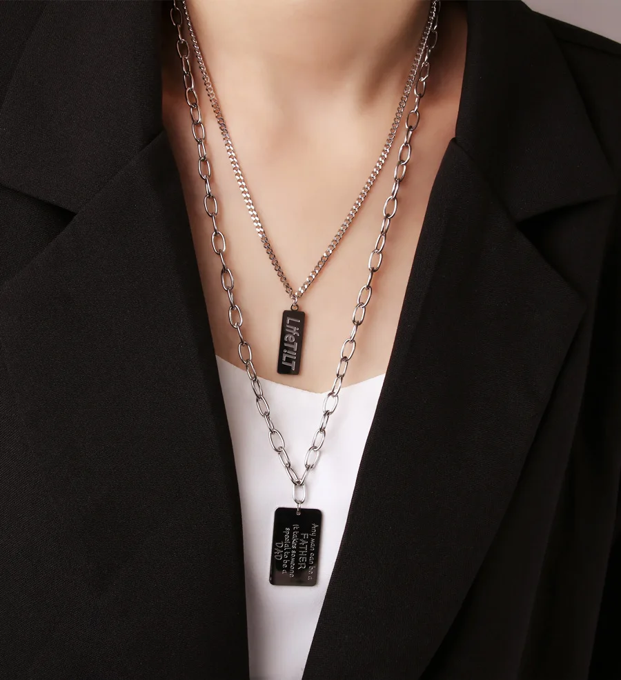 

Модное квадратное ожерелье с надписью для мужчин и женщин, многослойная толстая цепь с цепочкой до ключицы и цепочкой для свитера, 2021