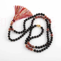 8mm 108 knot natural black agate gold phoenix necklace gift energy bohemia glowing calming bless thanksgiving day seven chakras