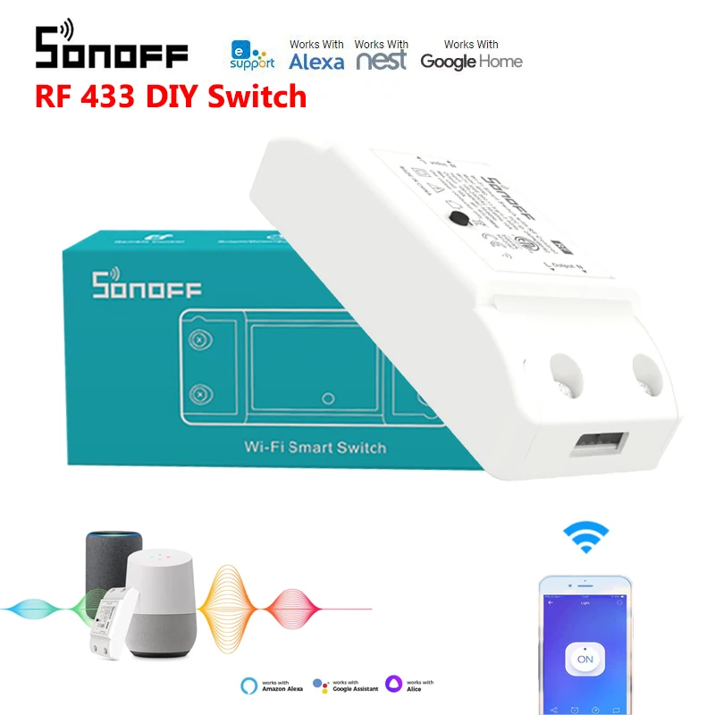 

Беспроводной переключатель SONOFF RFR2 Upgrated RF 433Mhz, умный дом с дистанционным управлением, модули автоматизации работы с eWelink Alexa Google Home