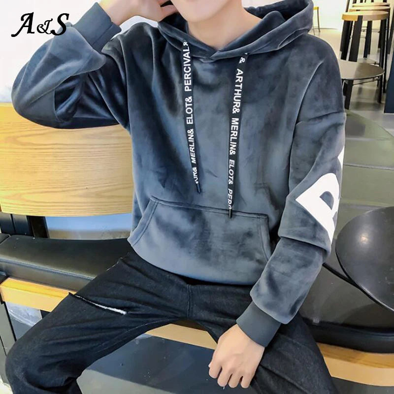 Мужские толстовки с капюшоном из плотного бархата для отдыха буквенным принтом