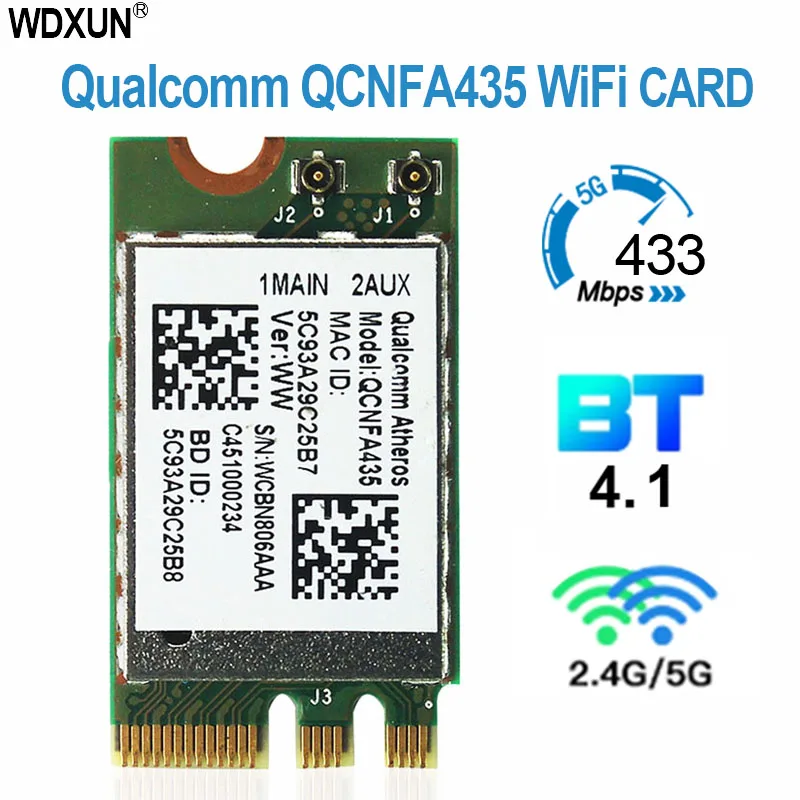 Фото Карта беспроводного адаптера для QCA9377 QCNFA435 QCNFA 435 802.11AC Bluetooth 4,1 433M 2,4G/5G WIFI WLAN Card №1