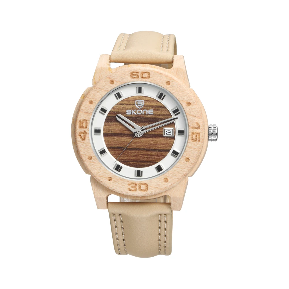 Часы наручные SKONE мужские деревянные брендовые удобные спортивные с ремешком