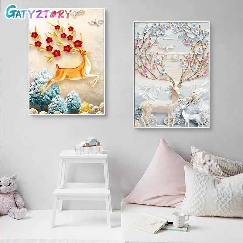 

GATYZTORY Framed Deer Paint By Numbers For Adults Animal Picture On Canvas Coloring By Numbers Home Decor