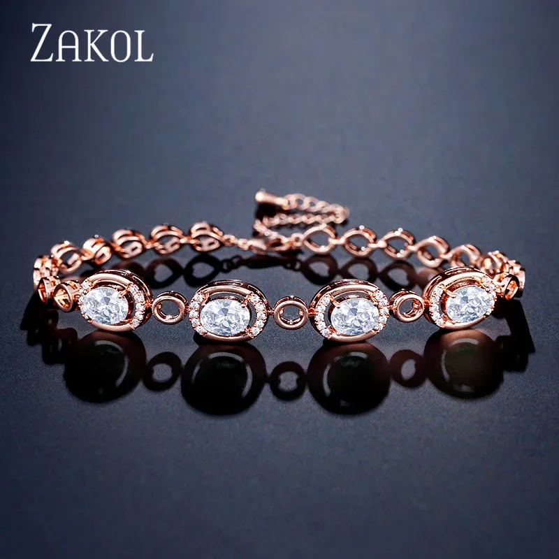 ZAKOL, модные, синие, зеленые, овальной формы, кубический цирконий, звенья цепи, браслеты для женщин, свадебные, вечерние, свадебные ювелирные изделия FSBP2116