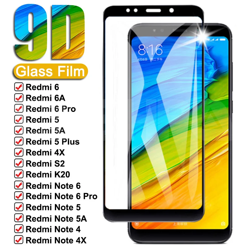 Закаленное стекло 9D для Xiaomi Redmi 5 Plus 6 6A 5A 4X S2 пленка экрана Note 4 Pro защитное