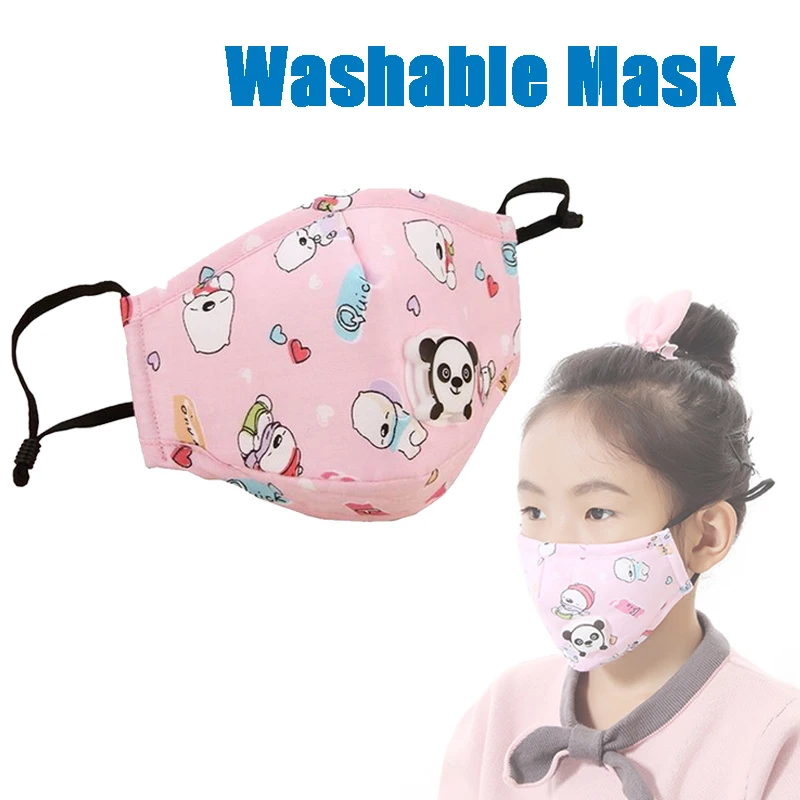 Милые моющиеся детские лицевая маска с фильтром Вставки Многоразовые Детские