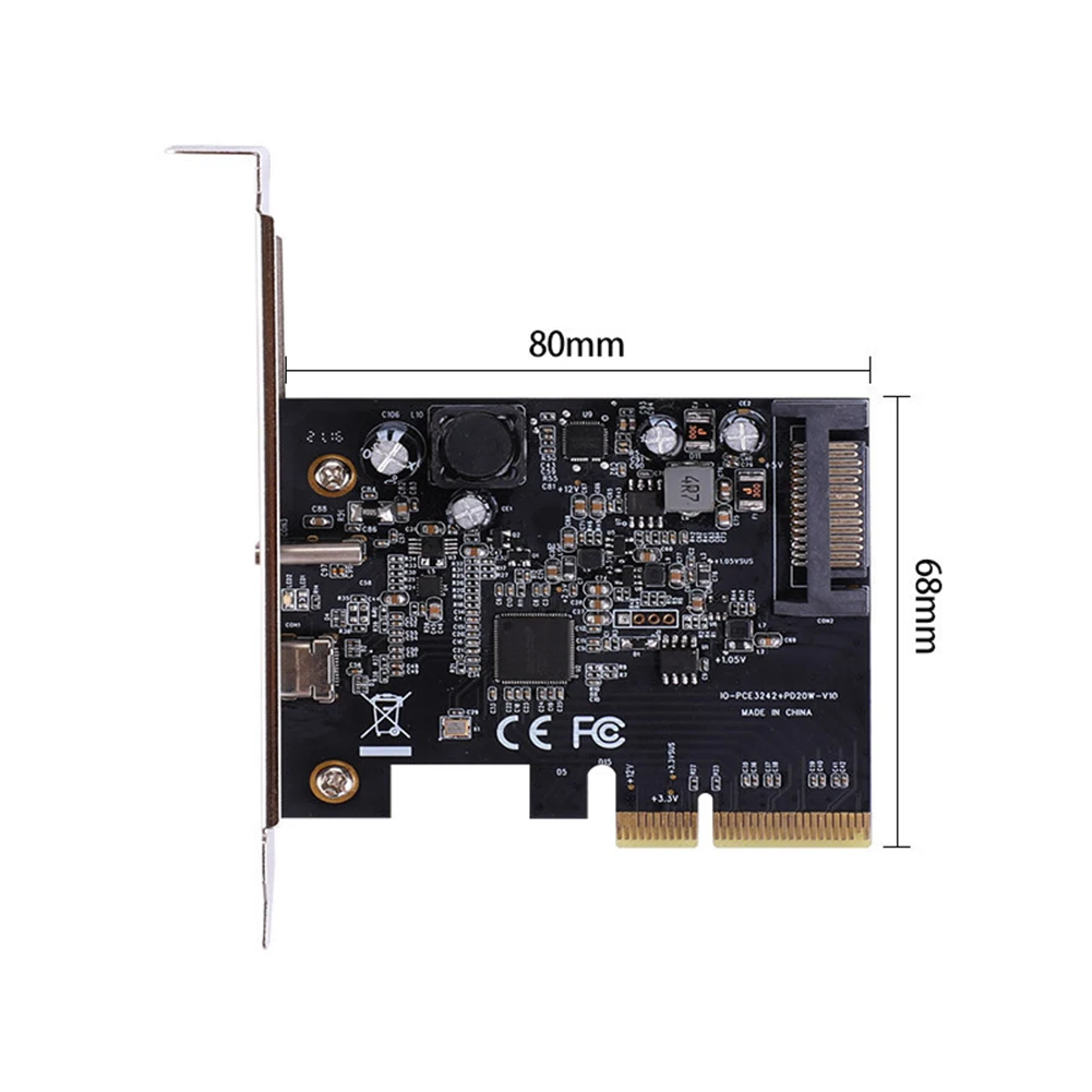 

PCI-E 3.0 to USB 3.2 Expansion Card 2 Port Type-C HUB Converter Adapterr for Desktop Support PPS / PD3.0 / PD2.0 / QC4 + / QC4