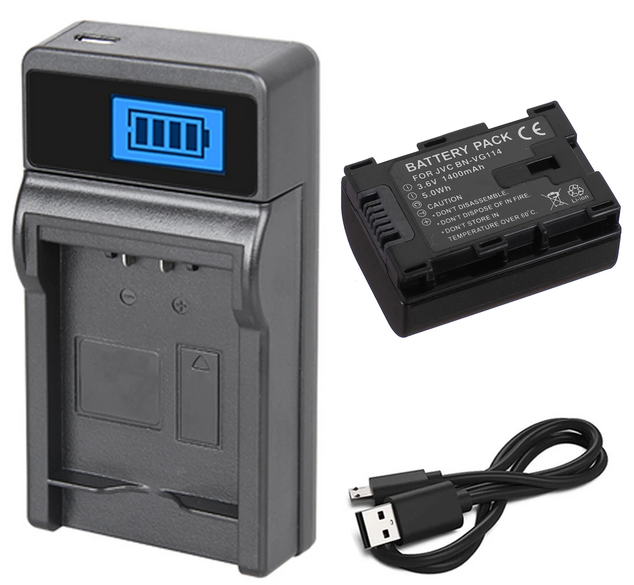 

Battery Pack + LCD USB Charger for JVC BN-VG107, BN-VG107U, BN-VG107E, BN-VG108, BN-VG108U, BN-VG108E, BN-VG114, BN-VG121