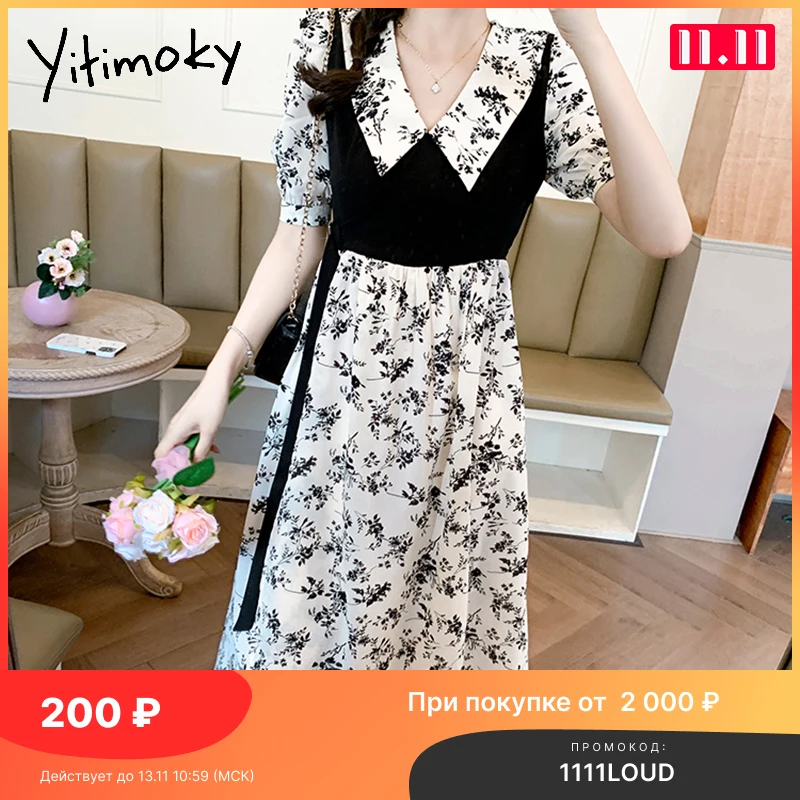 

Платье Yitimoky женское с цветочным принтом, шикарная одежда в Корейском стиле с разрезом, модная повседневная одежда в стиле пэчворк, до середи...