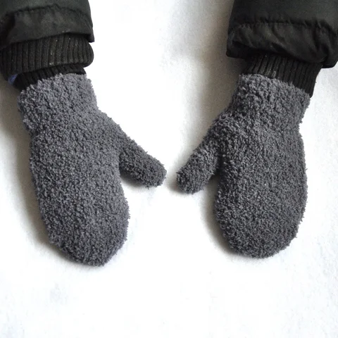 Детские зимние теплые вязаные варежки на возраст 1-4 года, бархатные плотные перчатки для маленьких девочек и мальчиков, Прямая поставка KF197