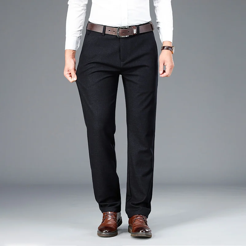 

Брюки мужские прямые однотонные, деловая повседневная одежда, эластичные свободные штаны в клетку, осень