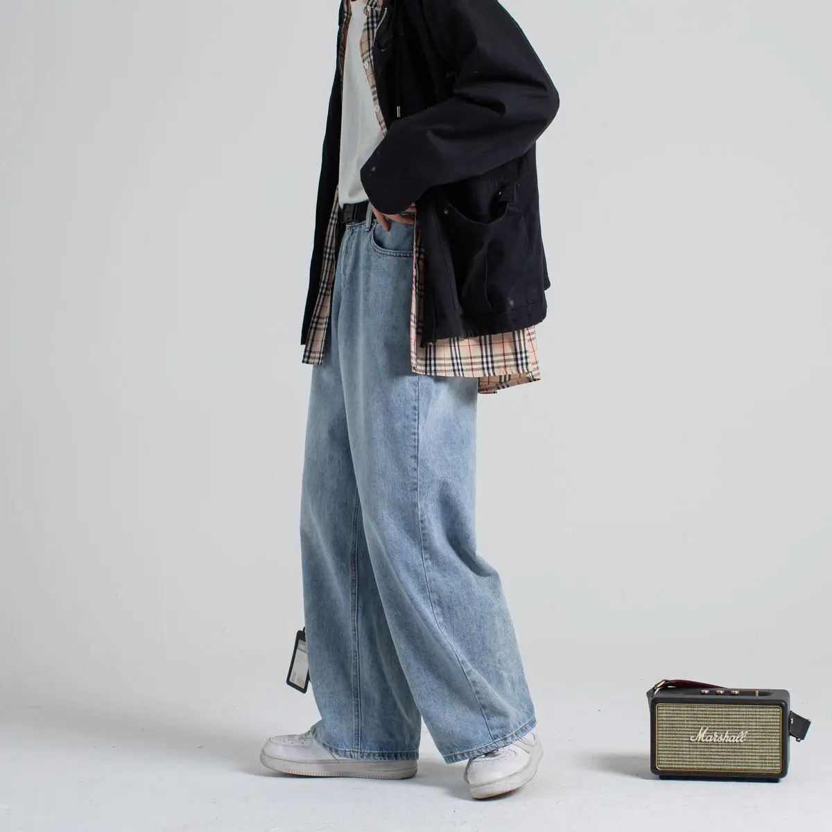 

2021 мужские модные широкие брюки для девочек мешковатые Homme байкерские джинсовые брюки классические карго штаны с карманами, голубые джинсы ...