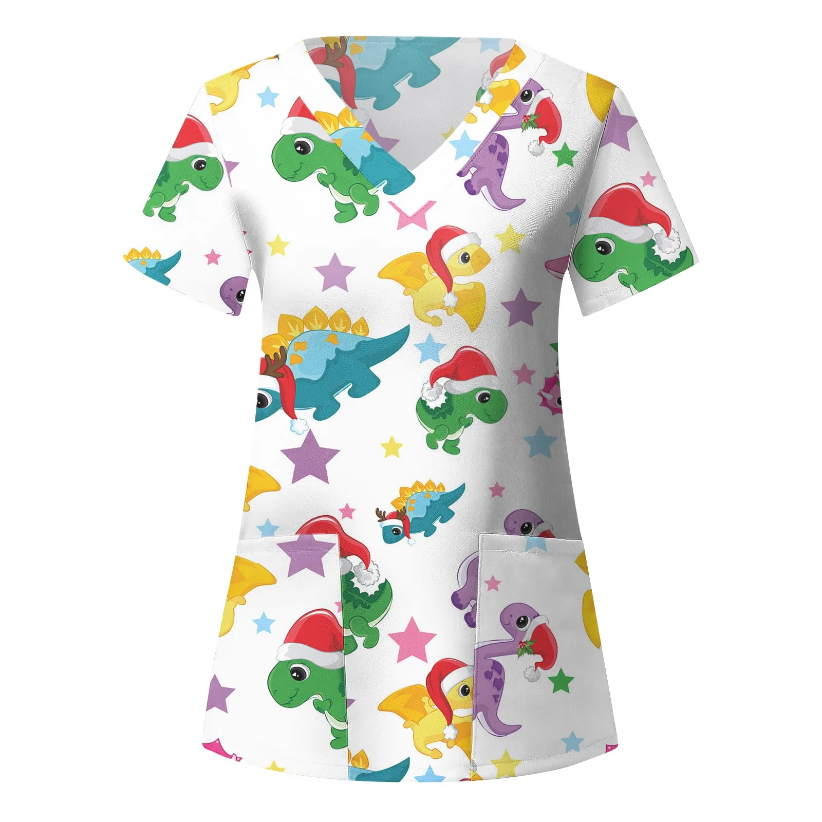 Униформа медсестры на Рождество с коротким рукавом и принтом снеговика |