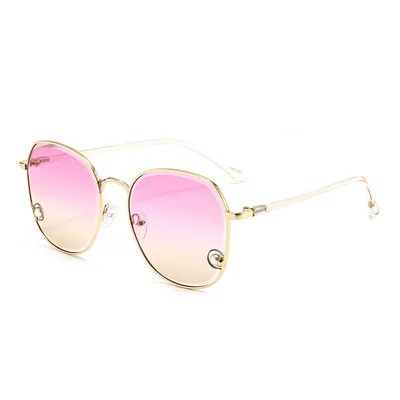 

Round-Frame Metal Sunglasses For Men And Women Trendy Sunglasses Hollow Pearl Decorative Fashion Glasses Europe And America 2021