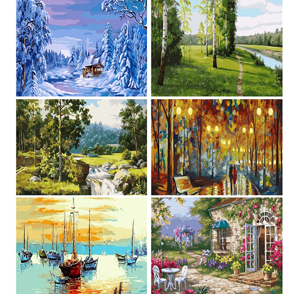 

VA-1636 Landscape Painting By Numbers HandPainted On Canvas With Framed 40X50CM For Adults DIY Kits Drawing Coloring By Number