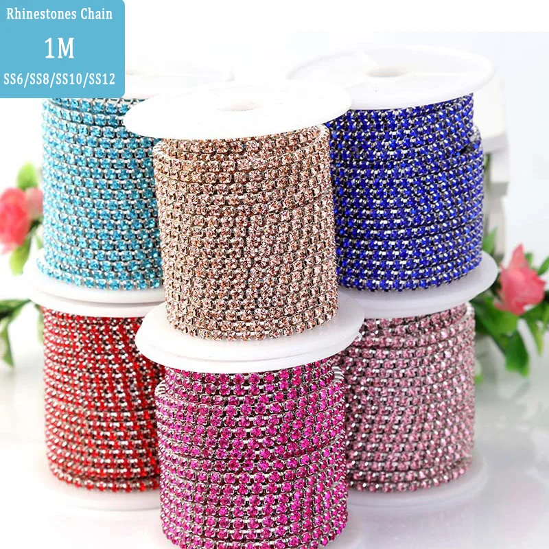 Цепочка для Стразы 1 м/лот Серебряная отделка с плоским основанием кристалл