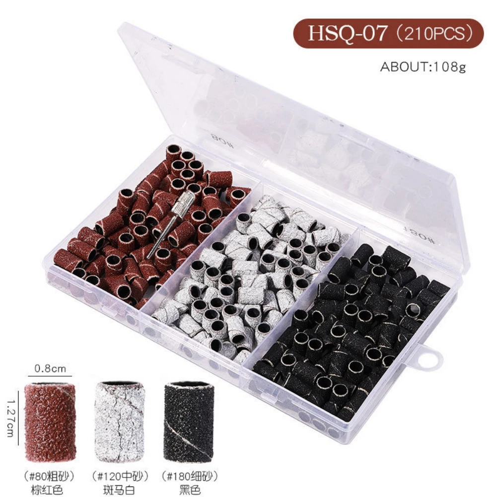 

210pcs Sanding Bands for Nail Drill 3 Colors 80 120 180 Grit Efile Sanding Piece Set