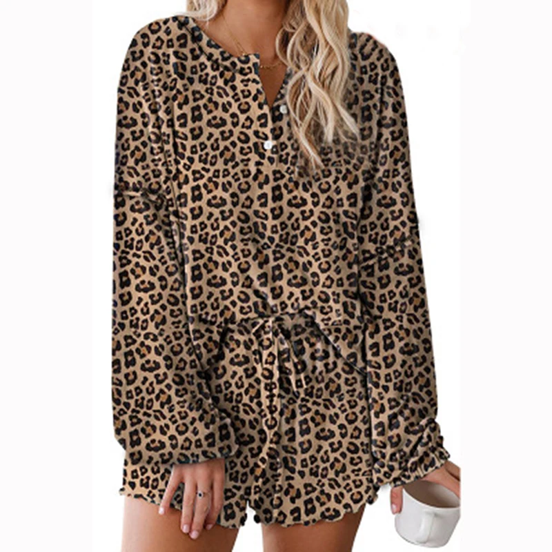 

Pajamas Sets For Women Home Service Two-piece Suit European And American Casual Pajamas Long-sleeved Shorts Tie-dye Pajamas Suit