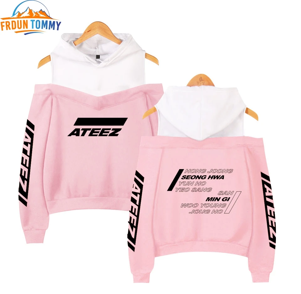 Худи ATEEZ с принтом худи открытыми плечами свитшоты женская сексуальная