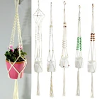 Плетеный вручную цветочный горшок-Макраме 100 см, подвесной сетчатый цветочный горшок, хлопковая веревка с узелком, вешалка для растений, корзина для домашнего сада, Настенный декор