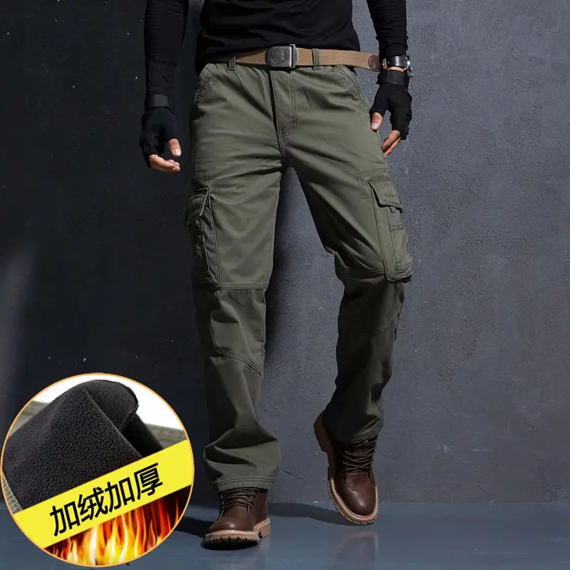 

Winter Thening Cargo Pants Men ArmyTactical Pants Multiple pockets Loose Stratube Techwear Casual Work Trousers Men's Sweatpants