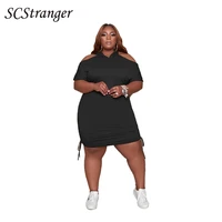 scstronger summer plus size pure dress color women drawstring sexy duxian casual strapless fashion short sleeve vestidos fiesta
