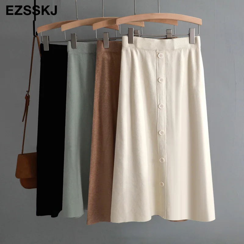 Свитер миди юбка женская 2019 Осень Зима Повседневная элегантная высокая посадка