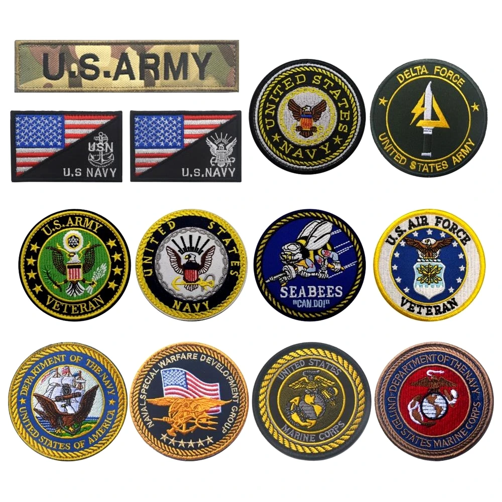 US Military Embroidery Patch Armband Badge Army Marine Corps Navy Special Force Applique Embellishment Tactical Patches