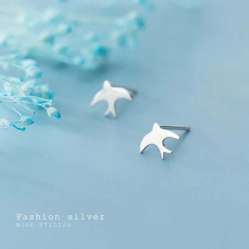 100% однотонные серьги из серебра 925 пробы модные глазурованные гвоздики с птицами