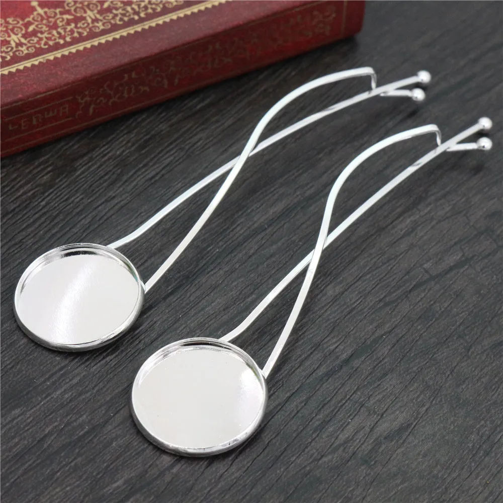 

20mm 5pcs High Quality Bright Silver Plated Copper Material Hairpin Hair Clips Hairpin Base Setting Cabochon Cameo J5-34